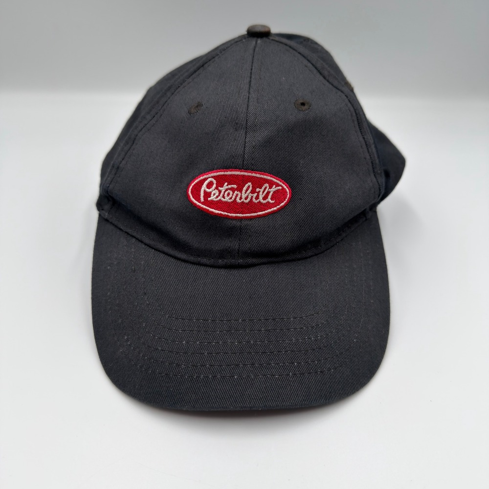 Youth Peterbilt Baseball Hat Black Red Oval Logo Trucker Cap Adjustable Strap